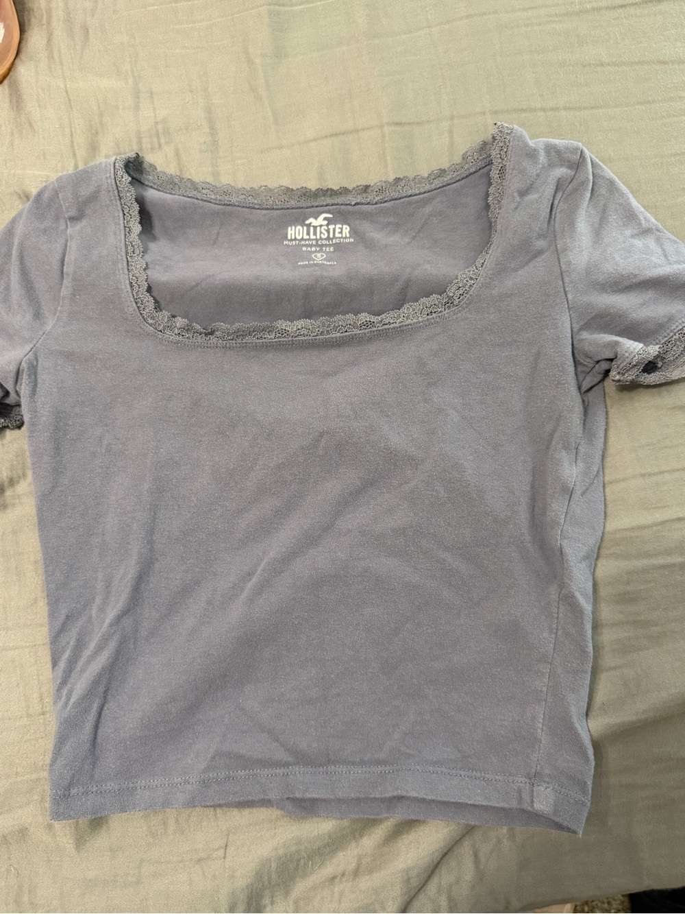 Hollister Lavender Lace-Trim Square Neck Crop Top